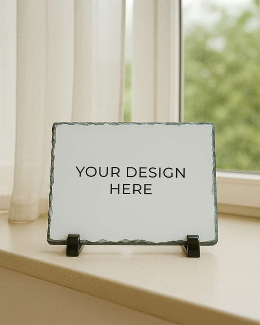 Customized Blank Rock Slate Set with Display Stand  | White