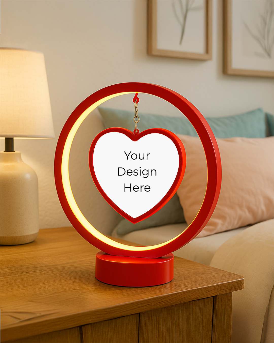 LED MDF Rotating Lamp Round & Heart Shape Photo Lamp   | Red