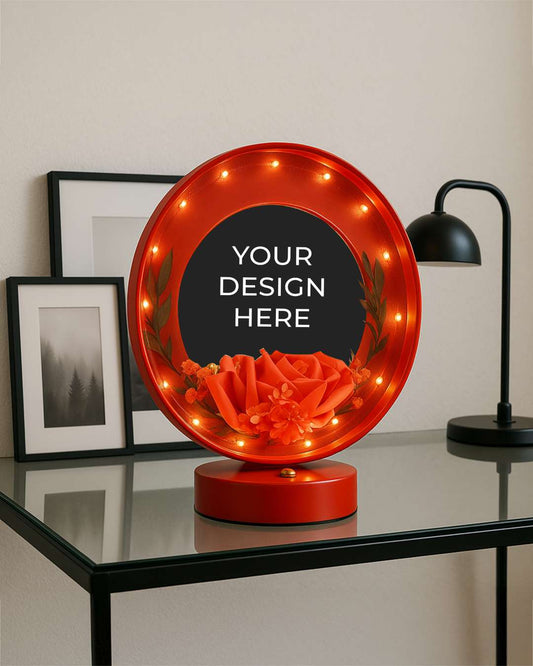 LED MDF Rotating Lamp Double Round Shape Photo Lamp  | Red