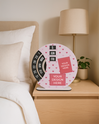Personalized Wooden Rotating Photo Calendar | Small Heart Shape Print