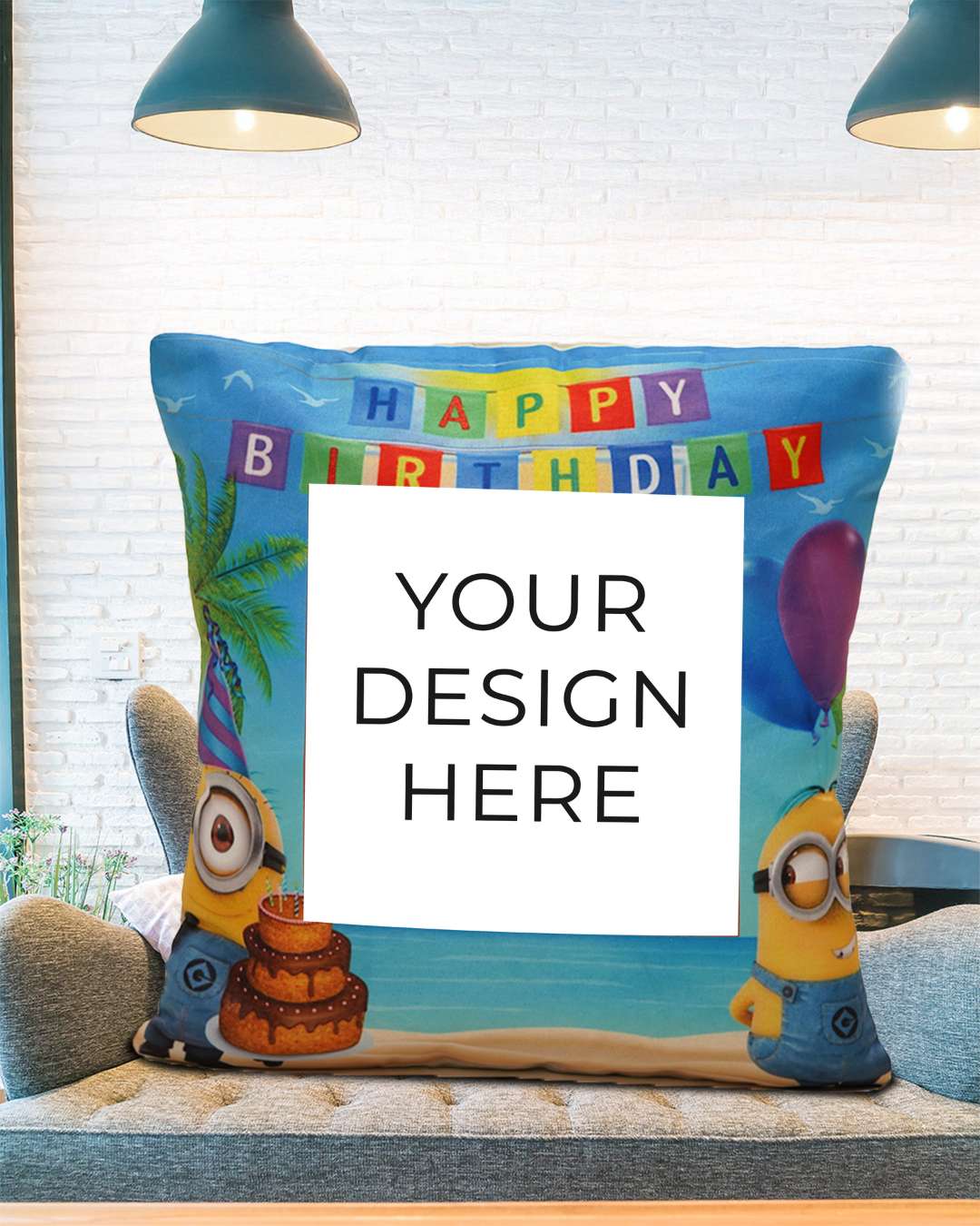 Happy Birthday Square Shaped Pillow – Personalized with your photo or text | Multi