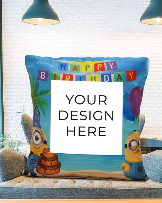 Happy Birthday Square Shaped Pillow – Personalized with your photo or text | Multi