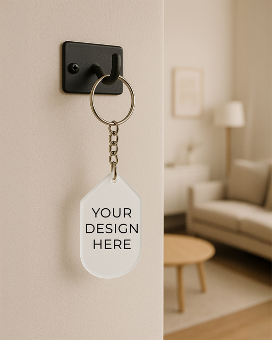 Hexa Shape Polymer Key Chain  | White