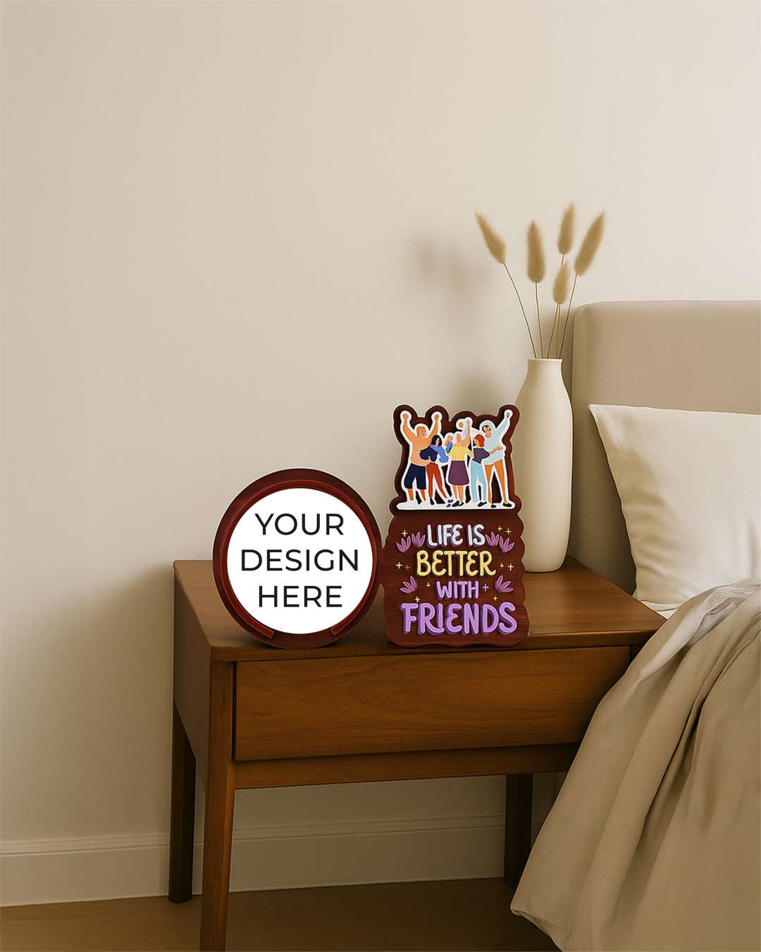 Life is Better with Friends Customized Photo Printed Neon Table Frame -| Dark Brown
