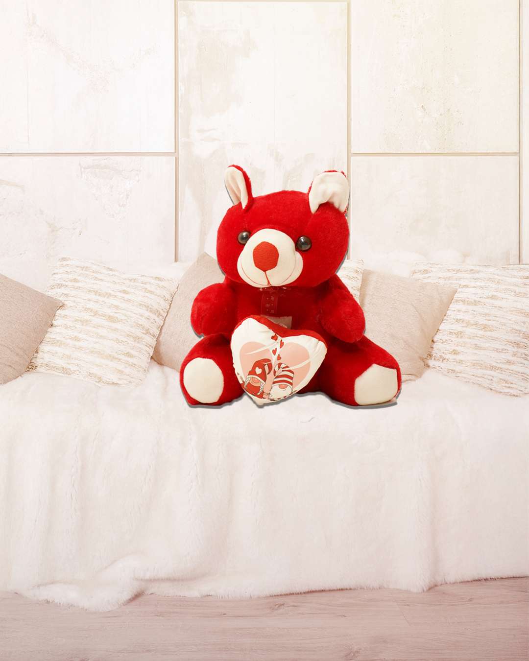 Teddy Bear Love Heart-Shaped Pillow – Personalized with your photo or text | Red