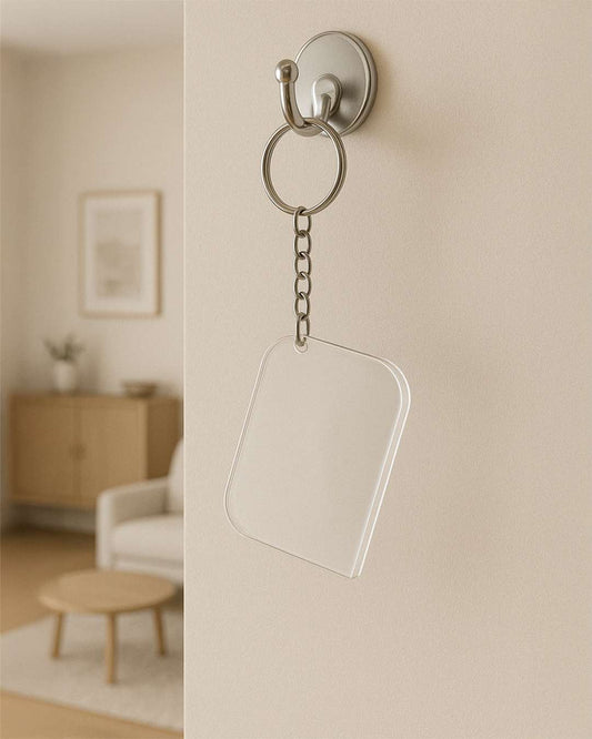 Rectangle Shape Key Chain   White