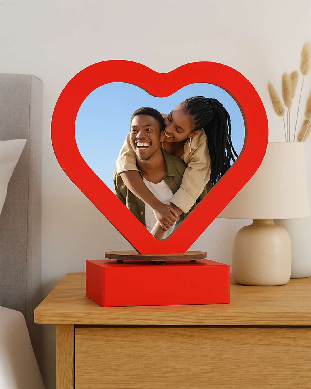 LED MDF Rotating Lamp Heart Shape Photo Lamp  | Red