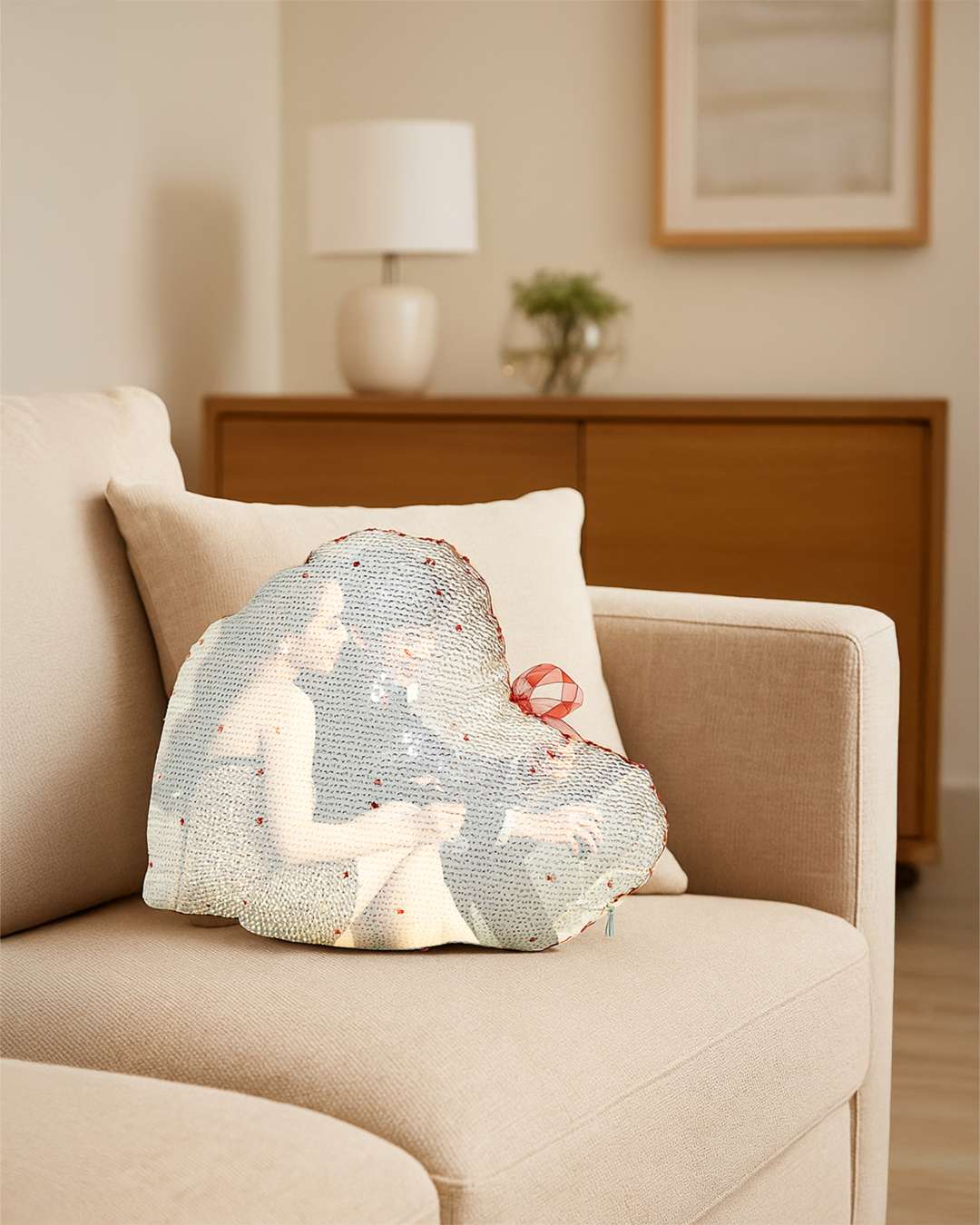 Magic Photo White Heart Shaped Double Fenced Pillow – Personalized with your photo or text | White | White