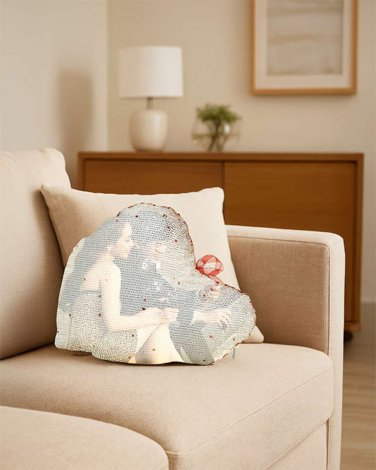 Magic Photo White Heart Shaped Double Fenced Pillow – Personalized with your photo or text | White | White