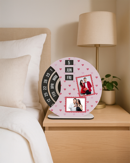 Personalized Wooden Rotating Photo Calendar | Small Heart Shape Print