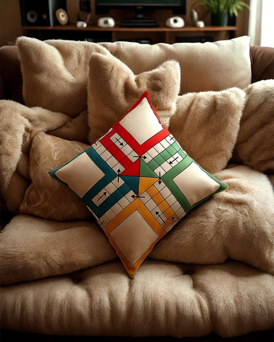 Ludo and Snake Ladder Multicolor Custom Square Cushion β Personalizer text | Multi colour