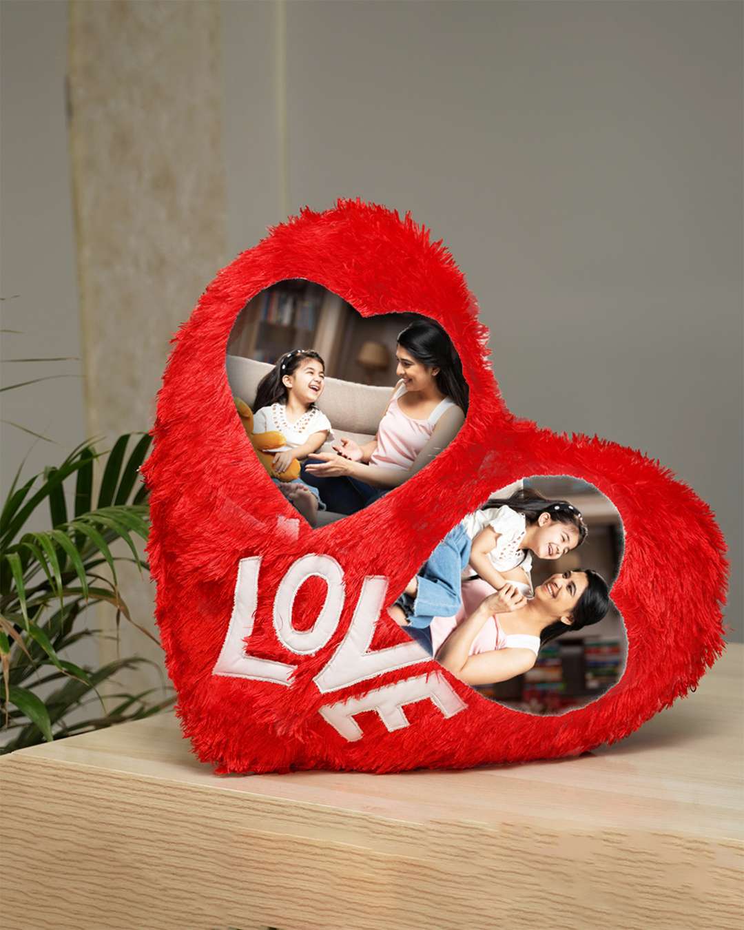 Double Heart Shaped Pillow – Personalized with your photo or text | Red