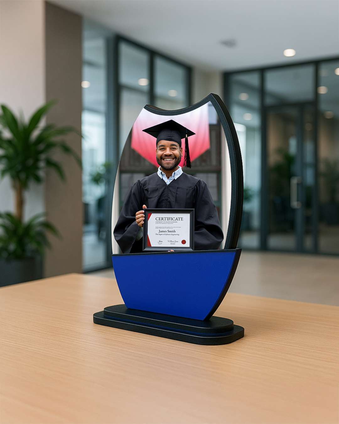 Customized Wooden Sublimation MDF and Acrylic Momento Trophy | Blue