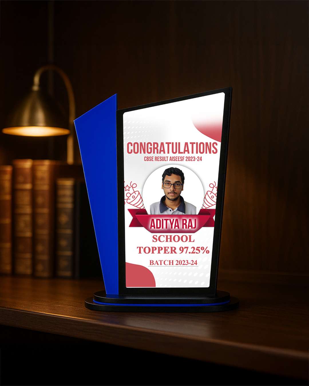 Customized Wooden Sublimation MDF and Acrylic Momento Trophy   | Blue