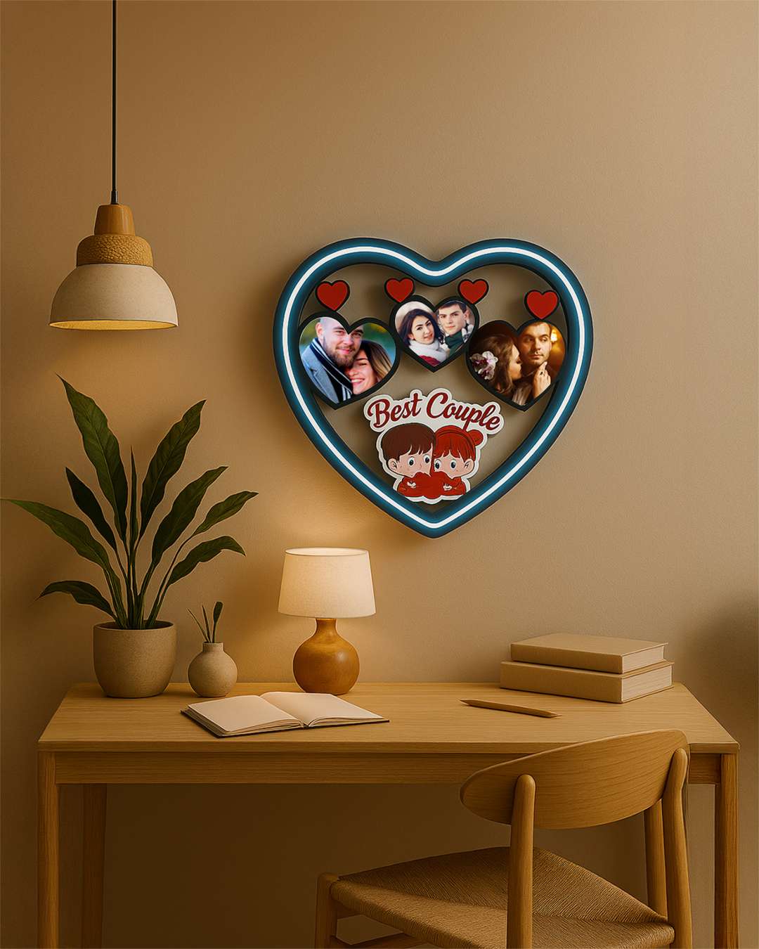 Best Collage Couple LED Photo Frame Heart Shape | White