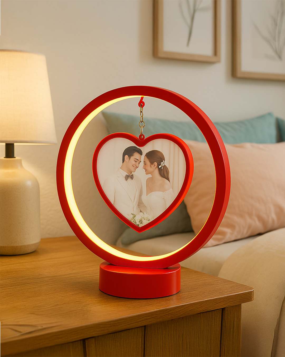LED MDF Rotating Lamp Round & Heart Shape Photo Lamp   | Red
