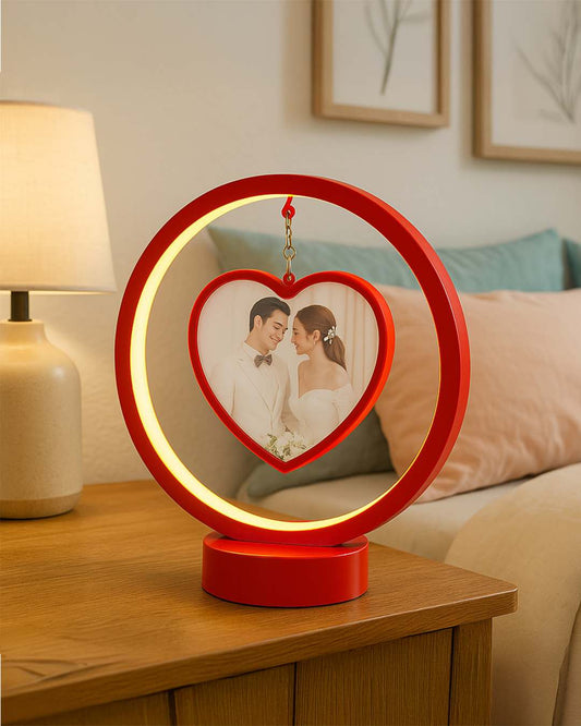 LED MDF Rotating Lamp Round & Heart Shape Photo Lamp   | Red