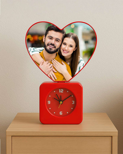 Heart Shape Magic Mirror Light Frame with Clock   | Red
