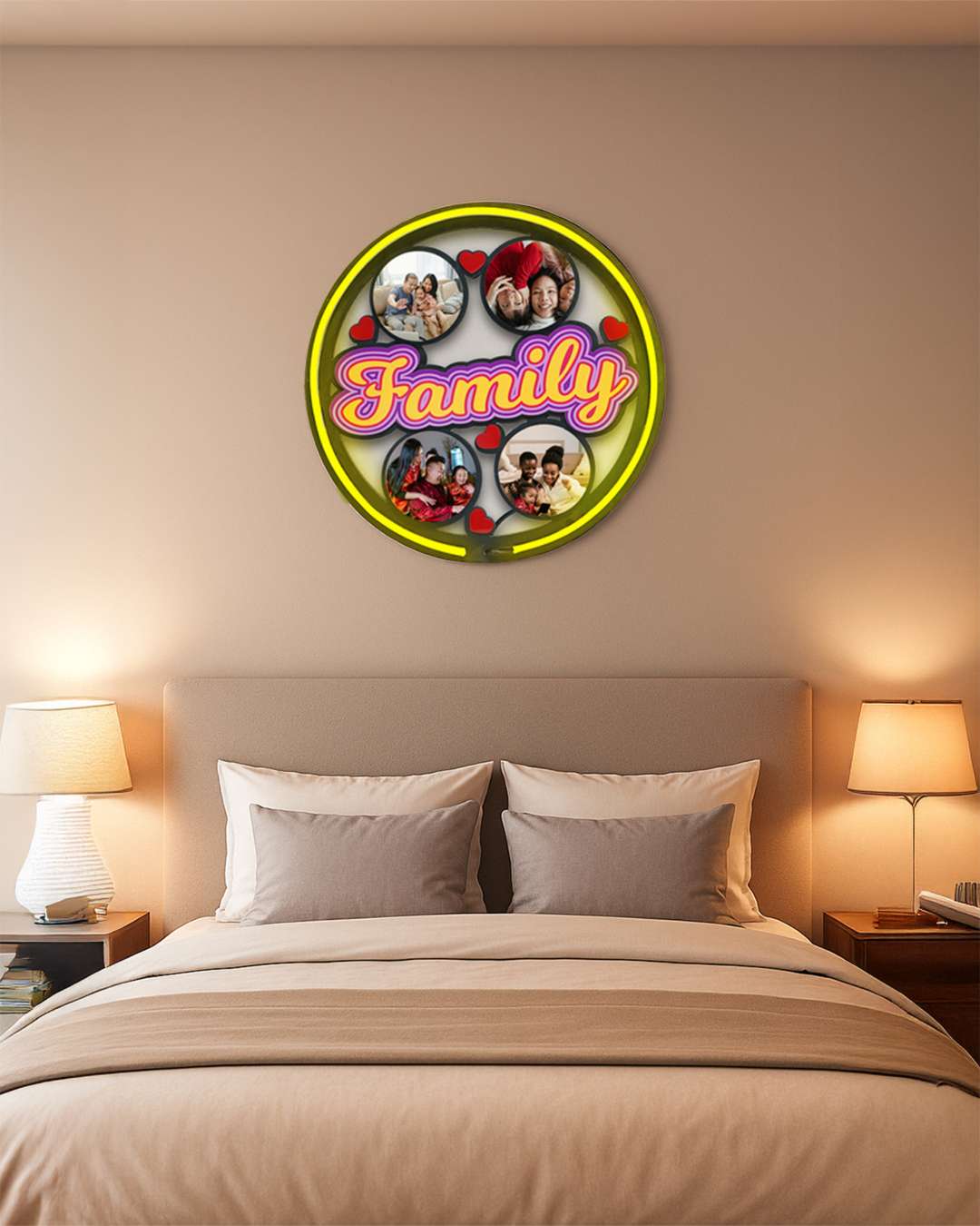 Family Wall Hanging Light Frame with 4 Pictures   | Multi