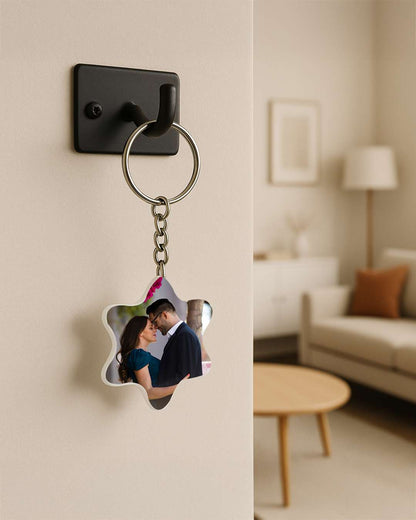 Curved Square Shape Polymer Key Chain | White