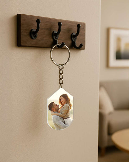 Hexa Shape Acrylic Key Chain | White