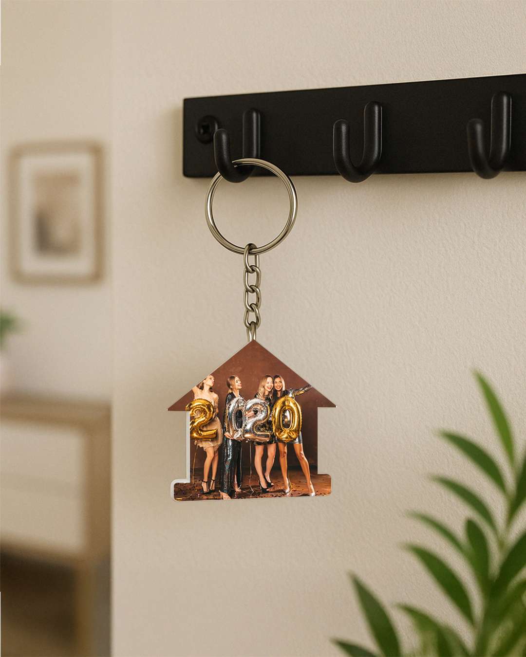 Home Shape Key Chain | White
