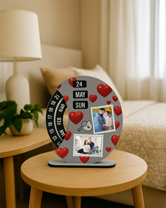 Personalized Wooden Rotating Photo Calendar | Large Heart Shape Print