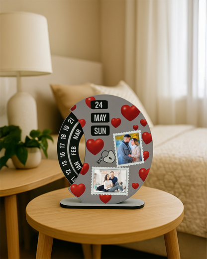 Personalized Wooden Rotating Photo Calendar | Large Heart Shape Print