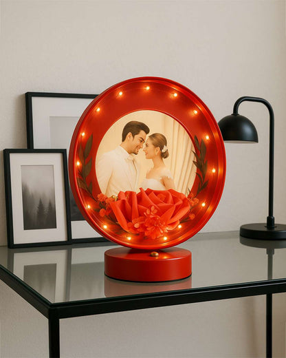 LED MDF Rotating Lamp Double Round Shape Photo Lamp  | Red