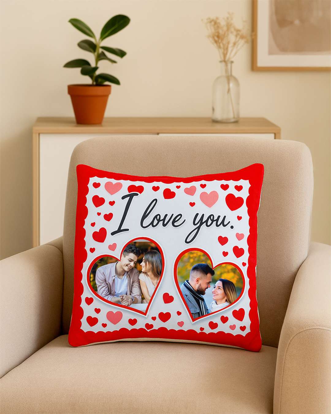 I love you Sqaure Shaped Pillow – Personalized with your photo or text | Red
