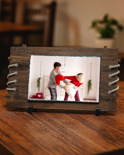 Customized Blank Rock Slate Set with designed frame and Display Stand | White