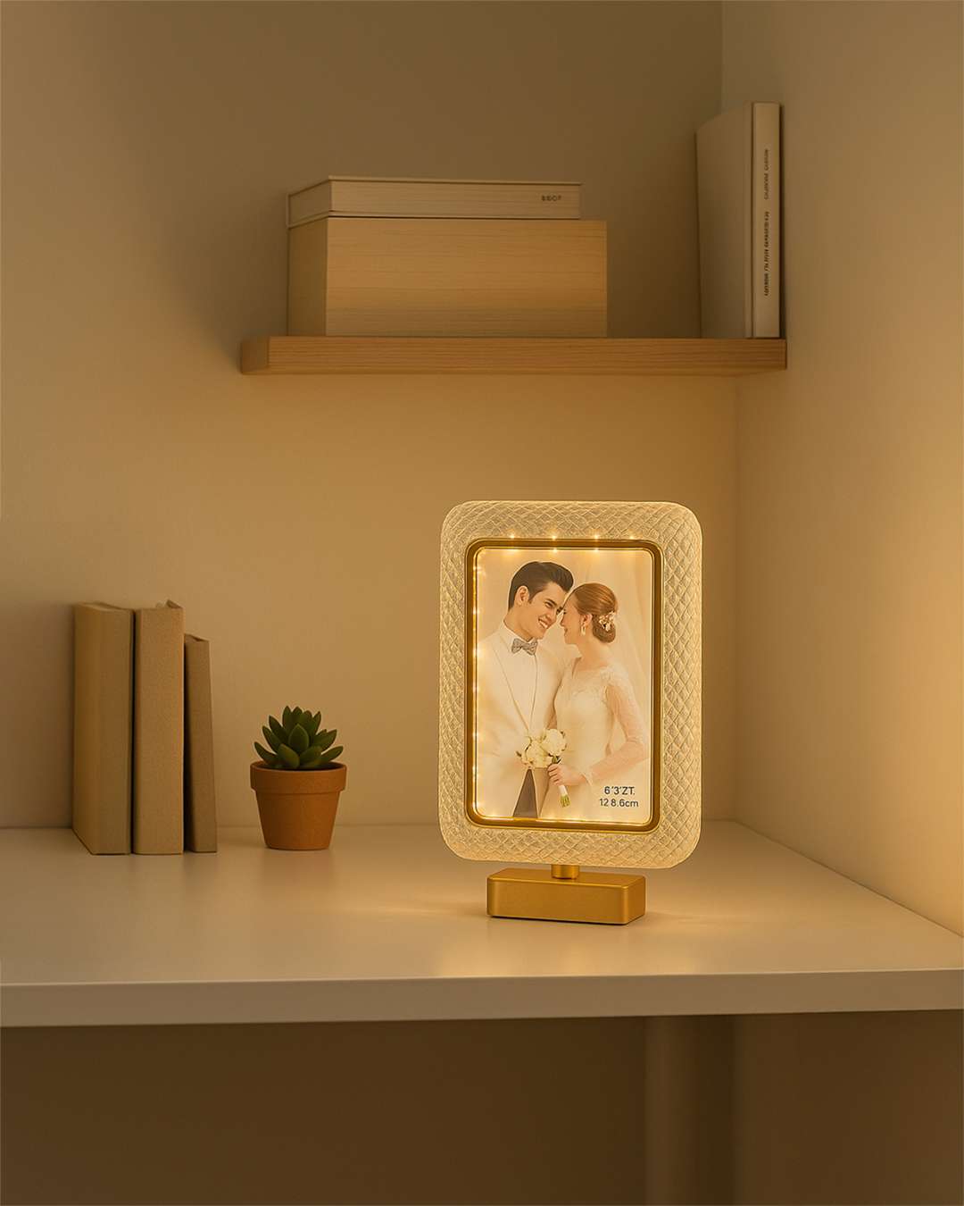 Crystal Photo Frame With LED Light Night Lamp in Landscape | White