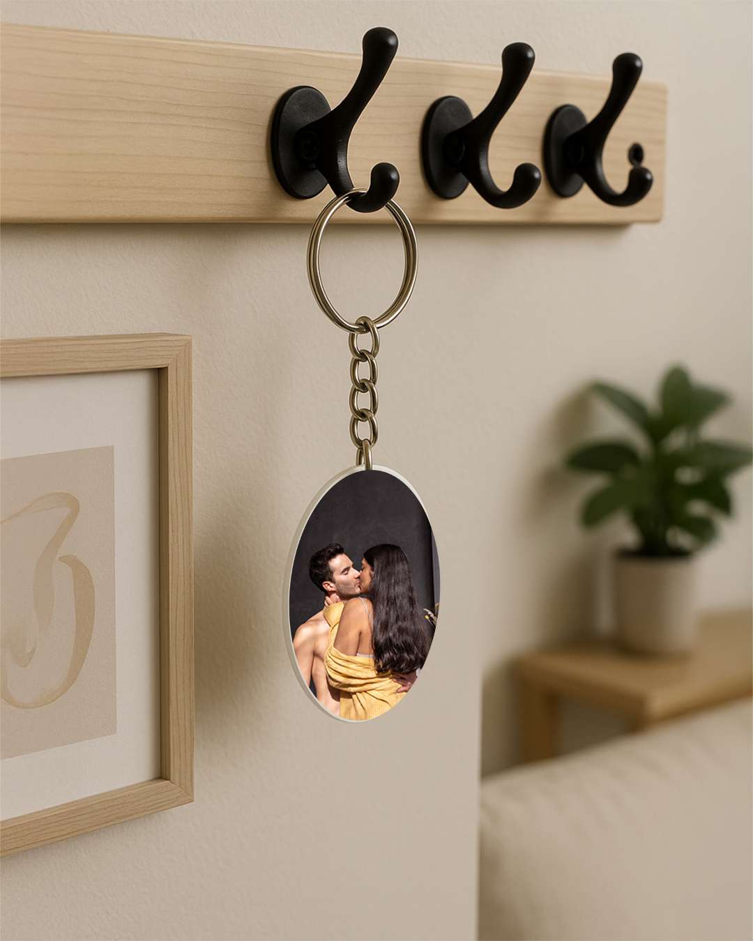 Oval Shape Polymer Key Chain | White