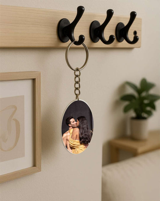 Oval Shape Polymer Key Chain | White