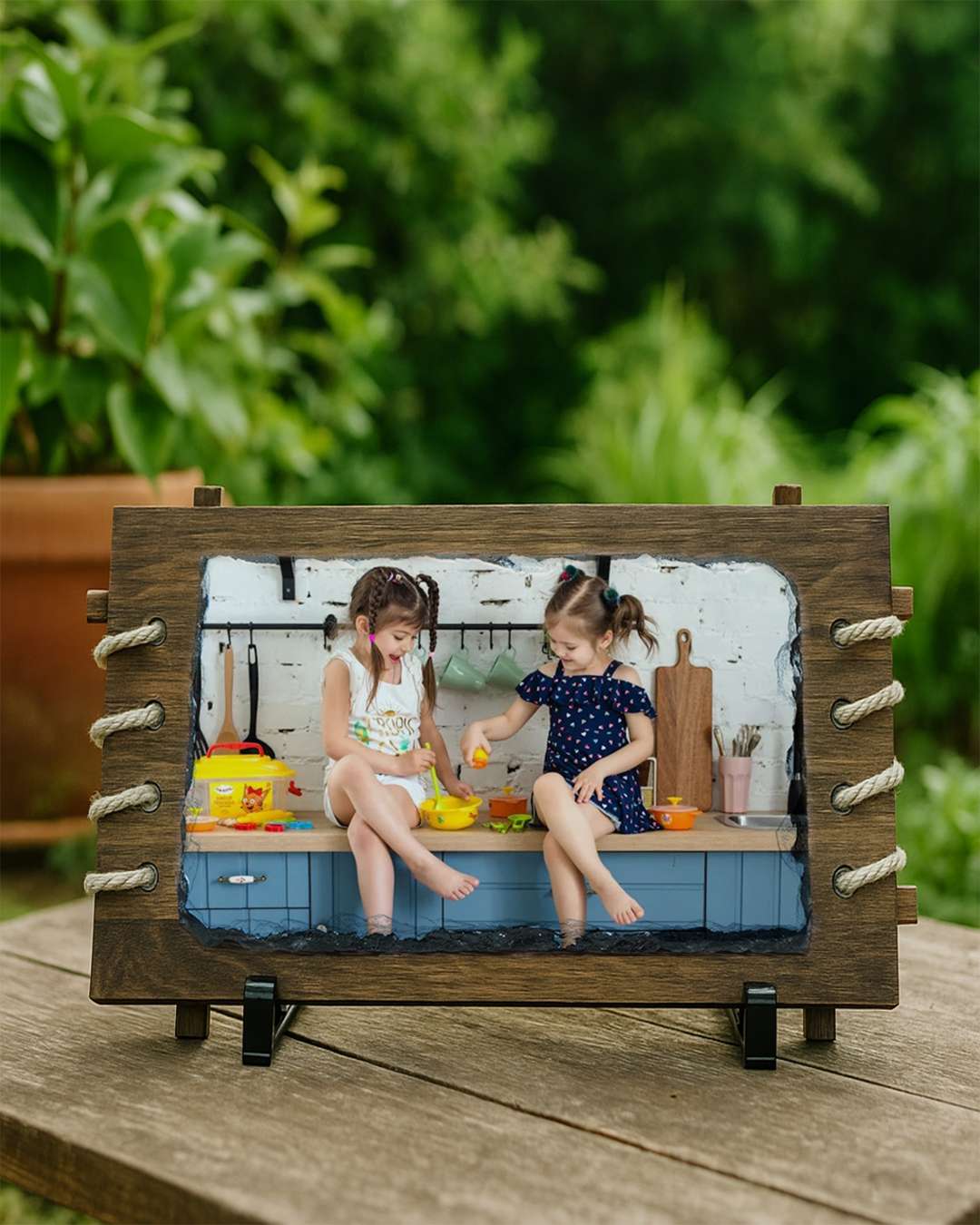 Customized Blank Rock Slate Set with frame and Display Stand | White