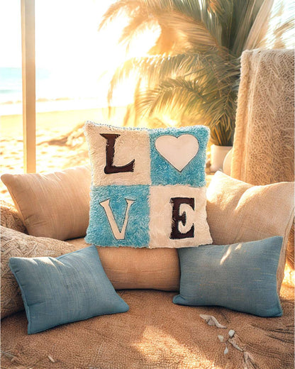 Multi Colored Heart Shaped Pillow – Personalized with your photo or text | Blue and White
