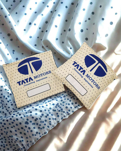 Tata Print Cushion Pillow (Pack of 2) – Personalized with your photo or text | White and Blue