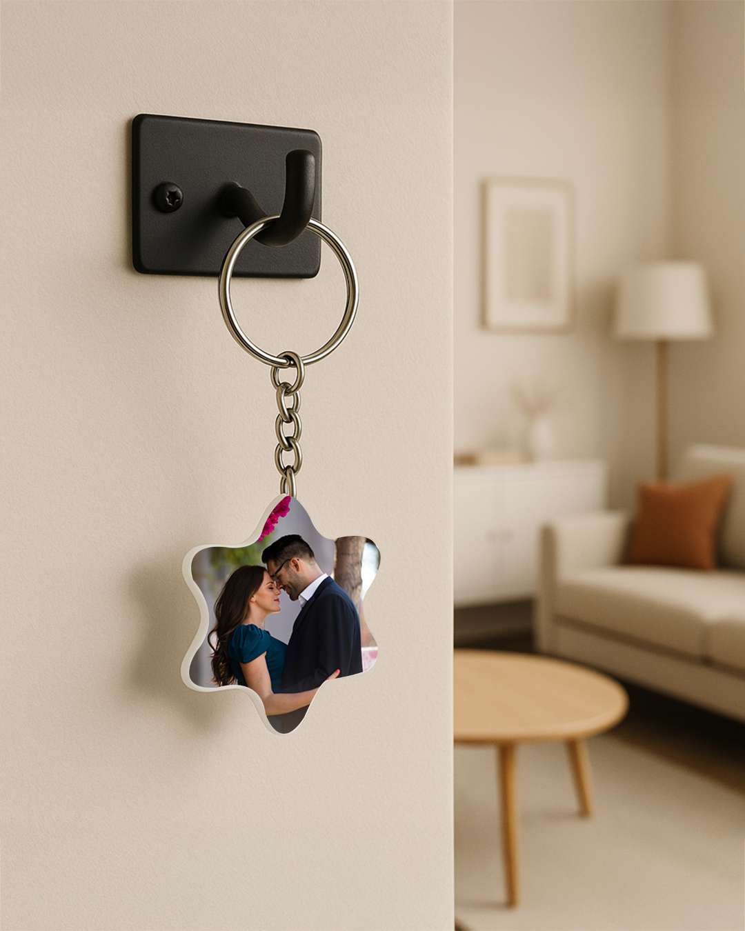 Curved Square Shape Key Chain  | White