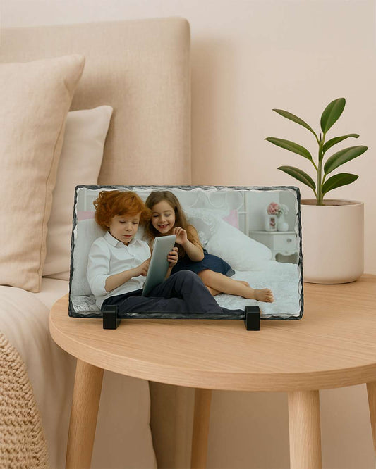 Customized Blank Slate Rock Set with Display Stand  | White