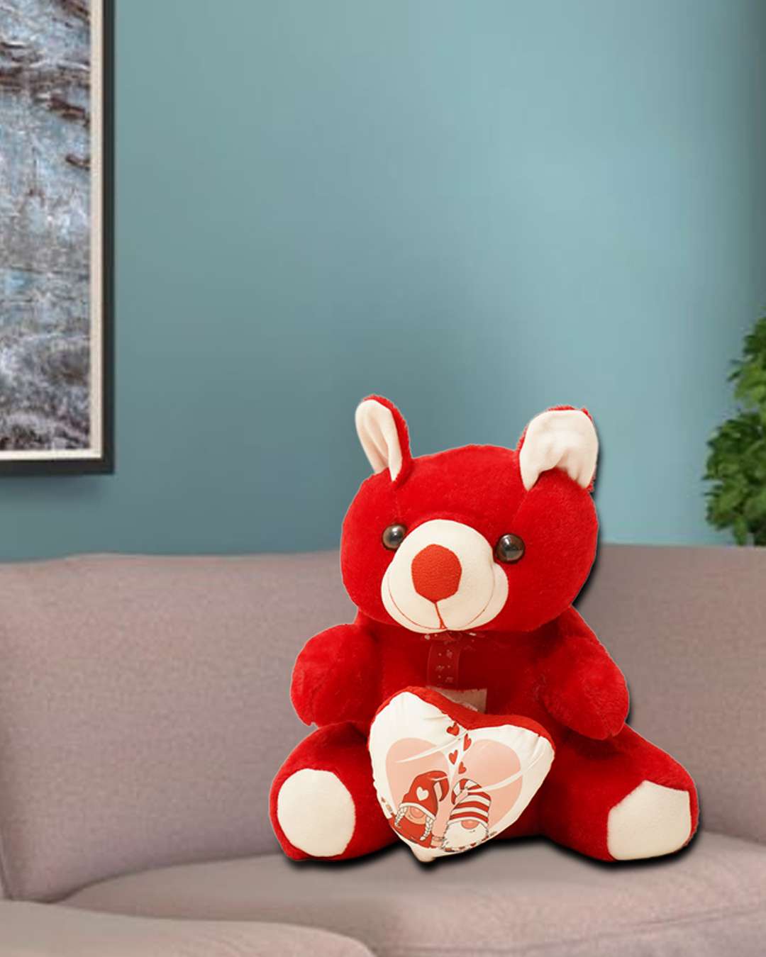 Teddy Bear Love Heart-Shaped Pillow – Personalized with your photo or text | Red