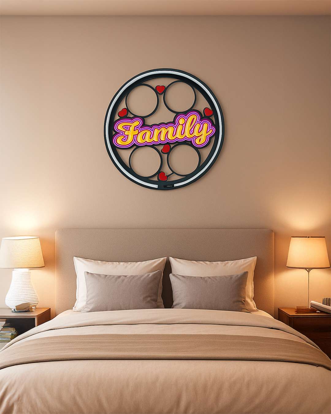 Family Wall Hanging Light Frame with 4 Pictures   | Multi