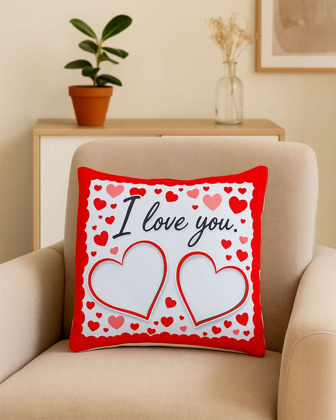 I love you Sqaure Shaped Pillow – Personalized with your photo or text | Red