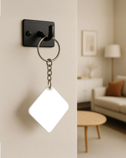 Rectangle Shape Polymer 2 side cut Key Chain  | White