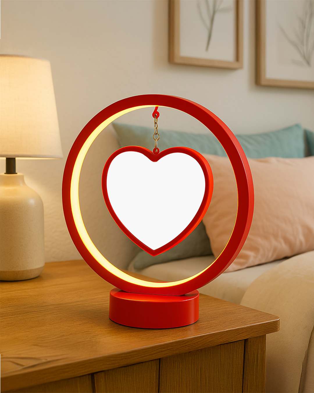 LED MDF Rotating Lamp Round & Heart Shape Photo Lamp   | Red
