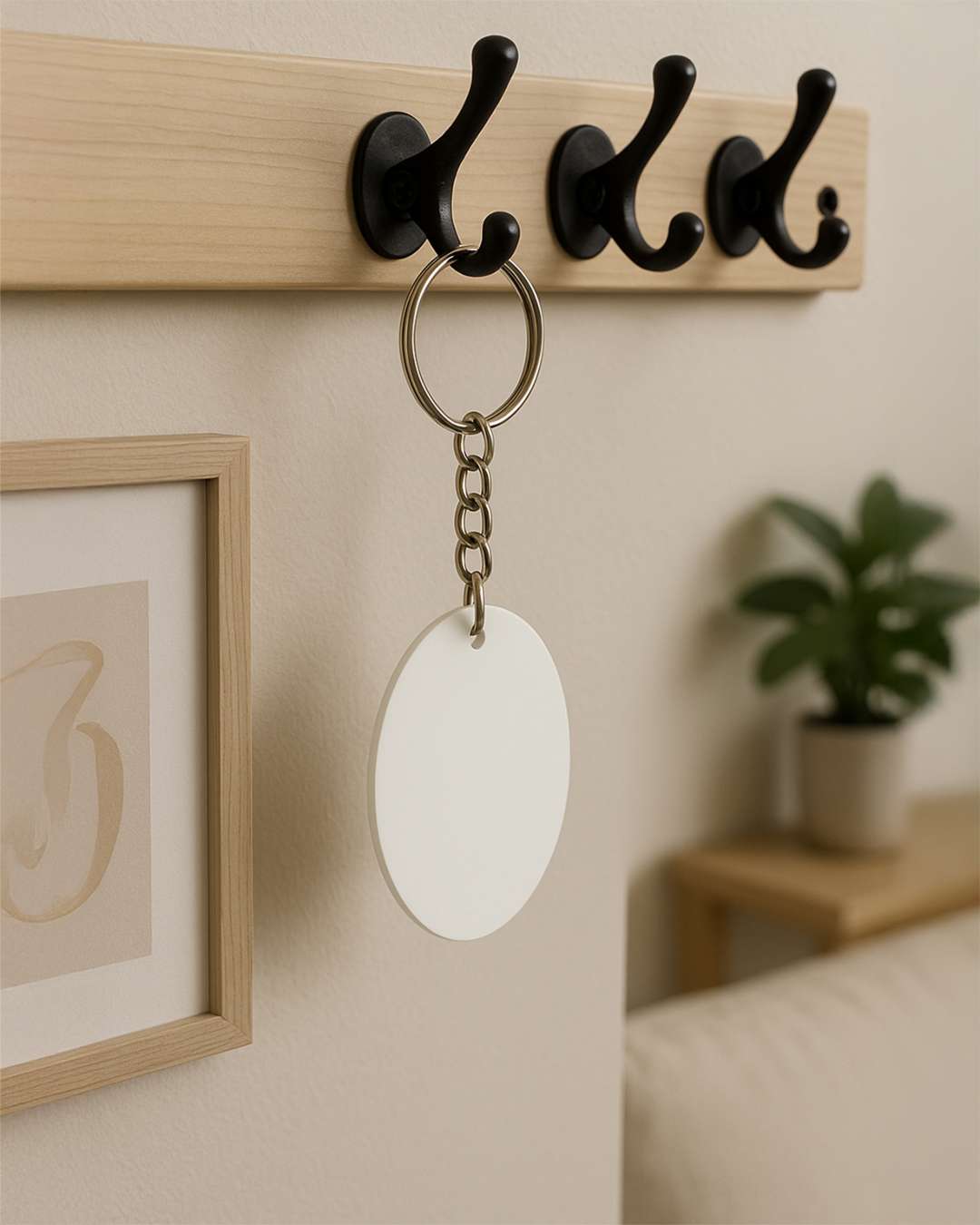 Oval Shape Polymer Key Chain | White