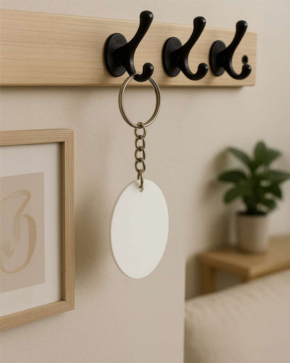 Oval Shape Polymer Key Chain | White