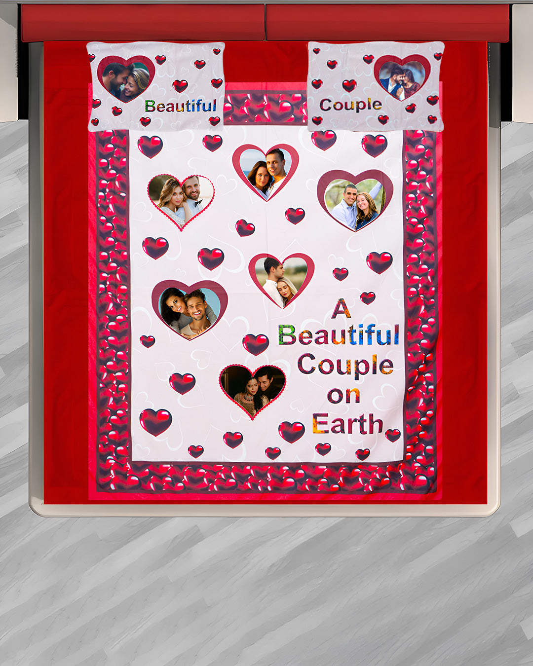 Customized Photo Printed Double Bed Sheet with Pillow Covers