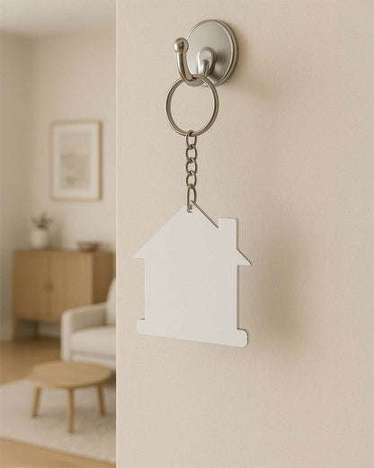 Home Shape Polymer Key Chain  | White