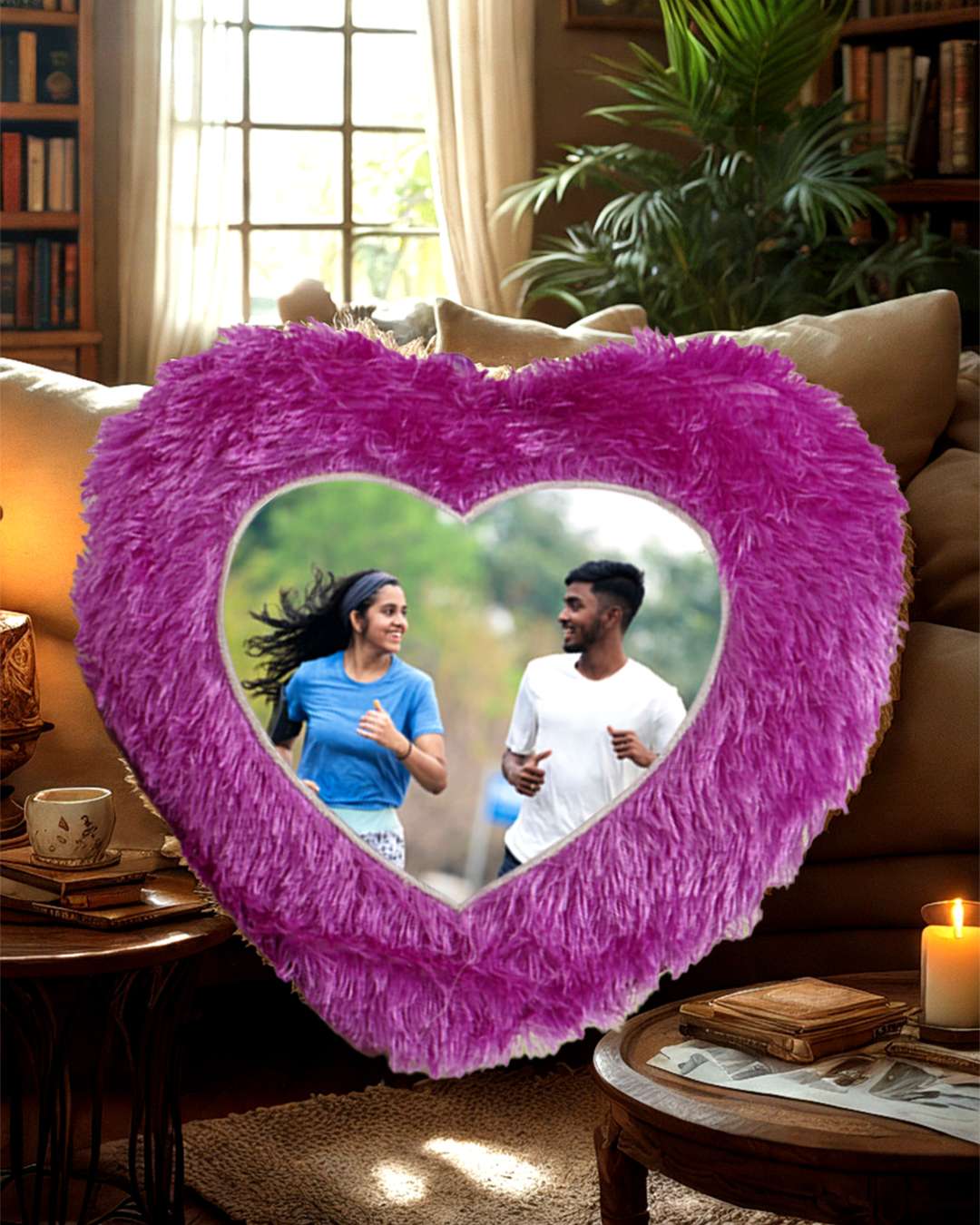 Purple fur Heart Shaped Pillow | Purple