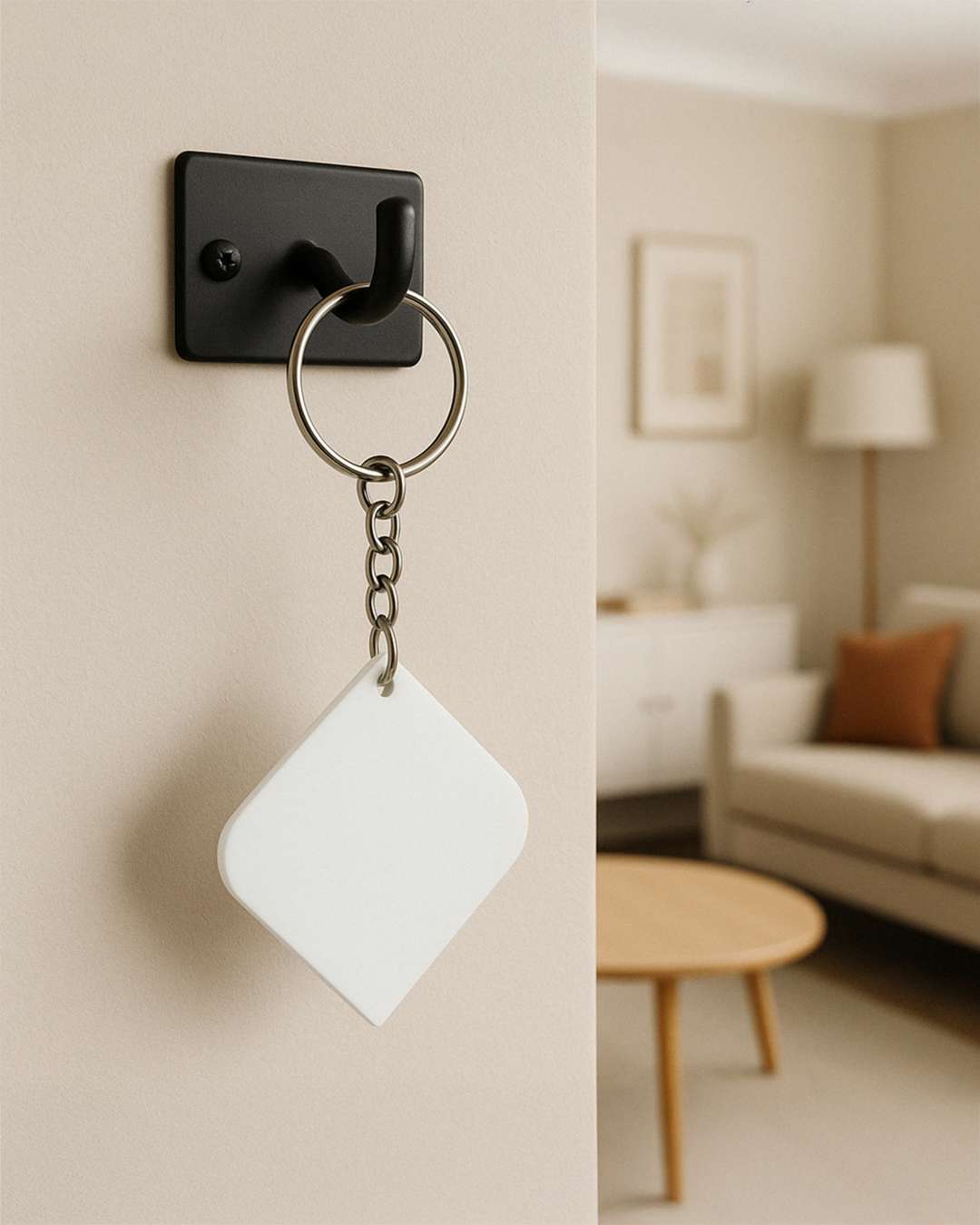 Square Shape Polymer Key Chain   | White